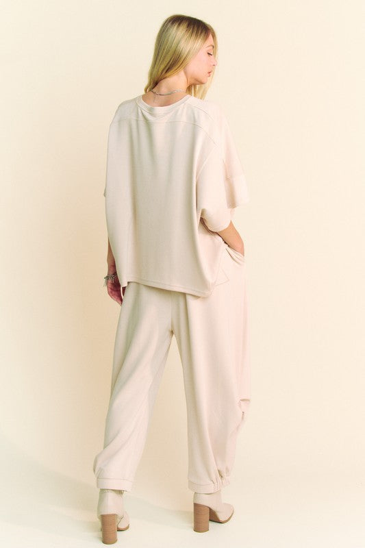 Beige Tee and Pants Loungewear Set