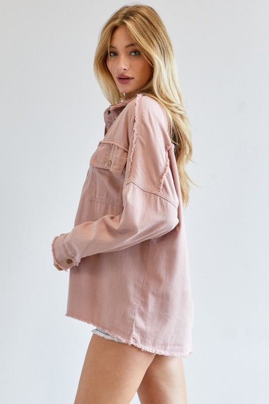 Blush Button Down Long Sleeve Shirt with Pockets