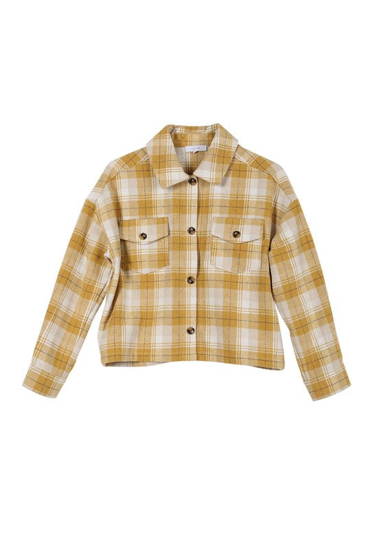 Yellow Plaid Short Shacket with Pockets 