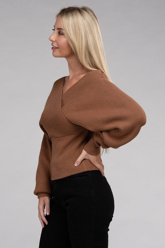 Deep Camel Cross Wrap Pullover Sweater