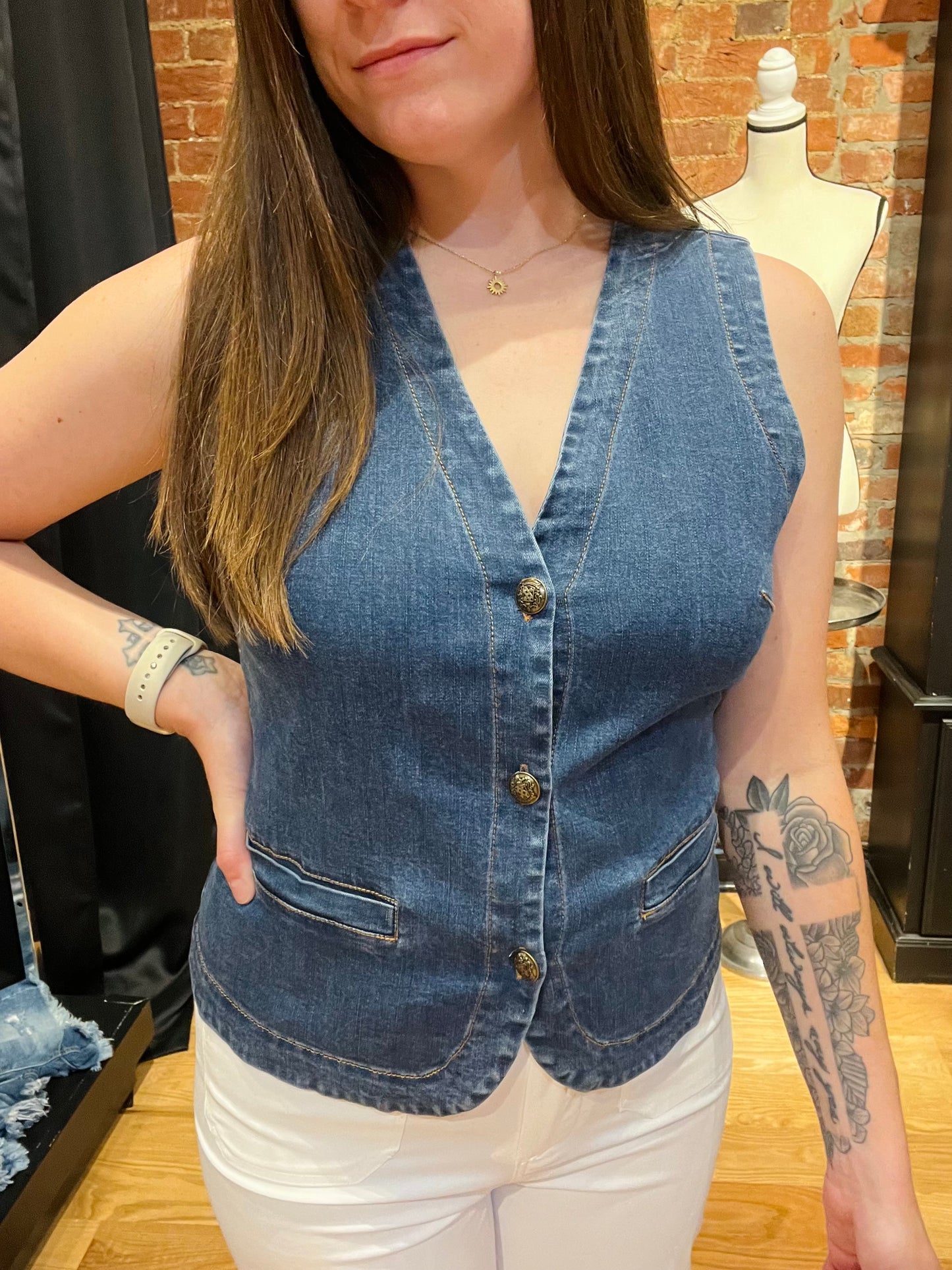 Denim Button Down Vest