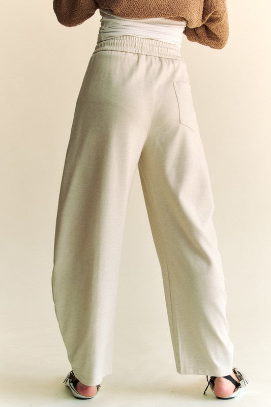 Cream Barrel Leg Drawstring Pants