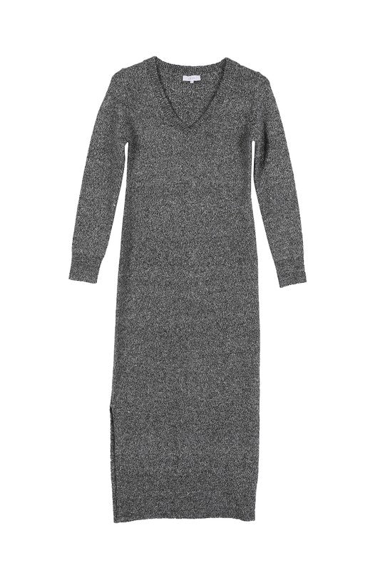 Grey Vneck Sweater Maxi Dress