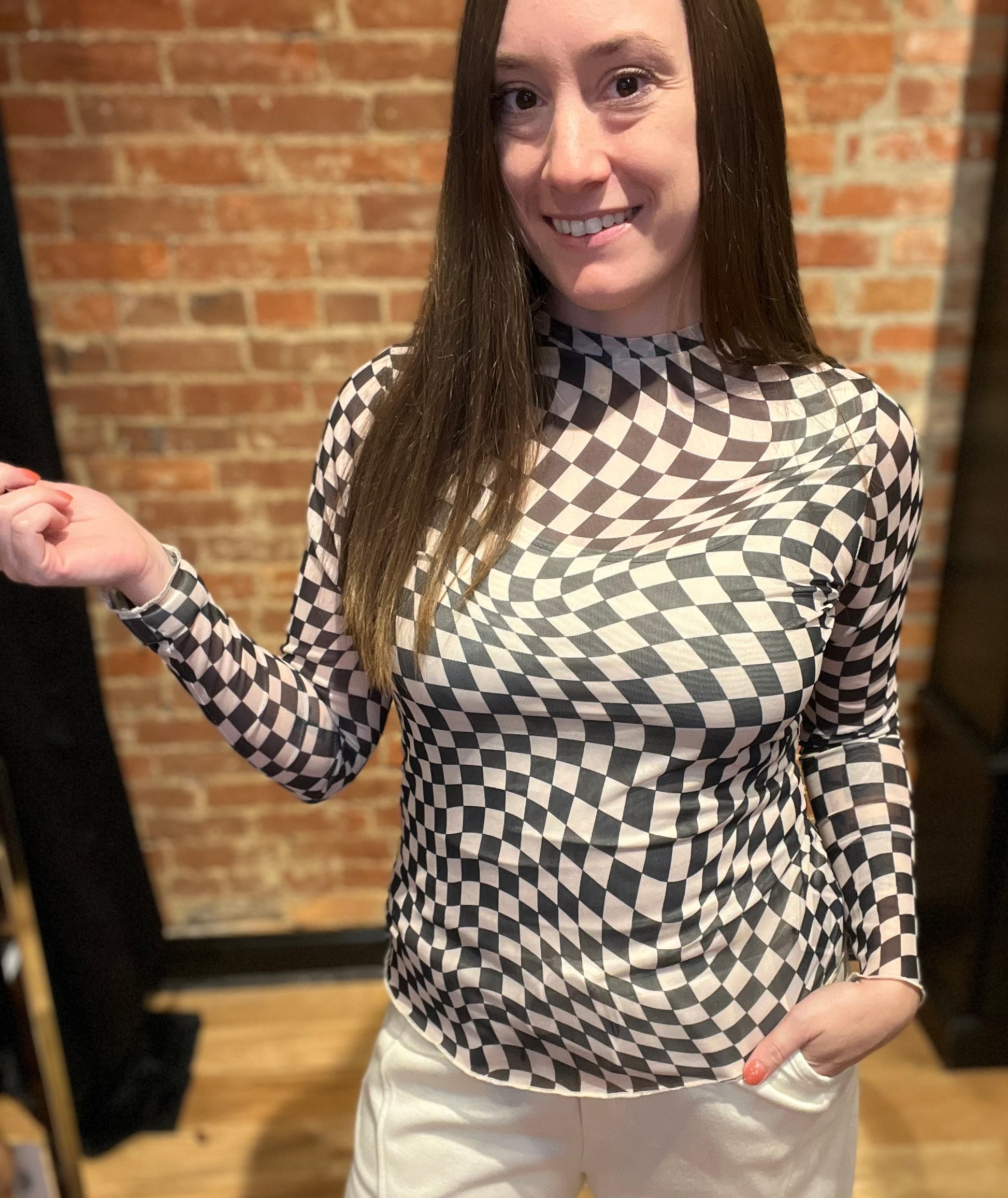 Black Sheer Checker Board Mesh Top