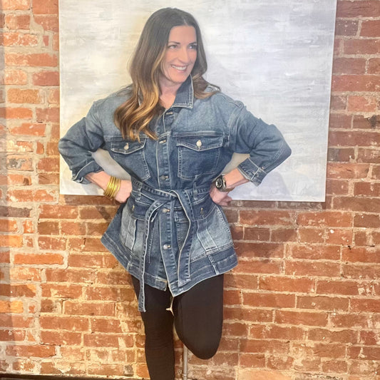 Ready To Charm Belted Denim Jacket