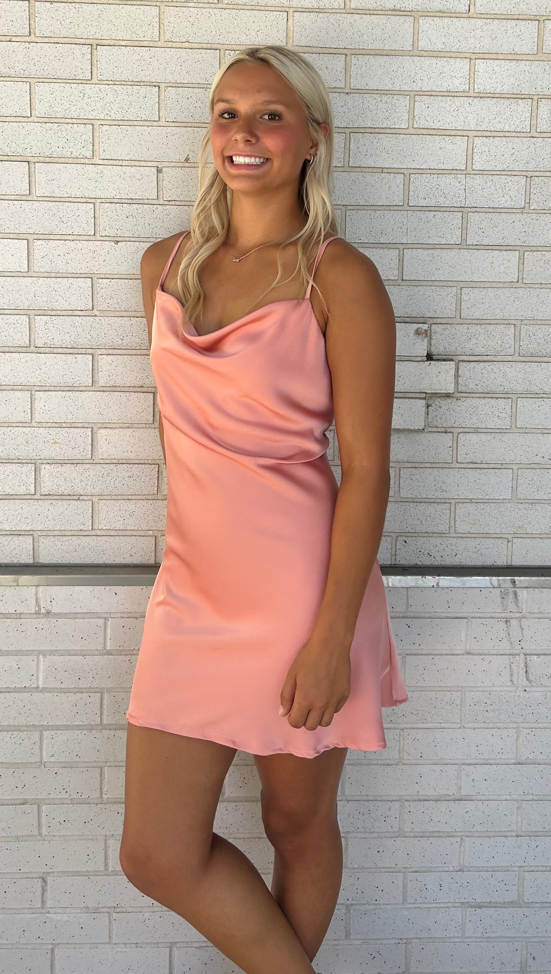 Champagne Cowl Neck Short Cocktail Dress with Spaghetti Straps