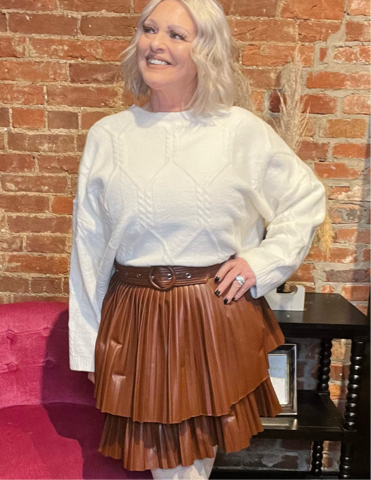 Flirting With You Belted Pleated Skirt