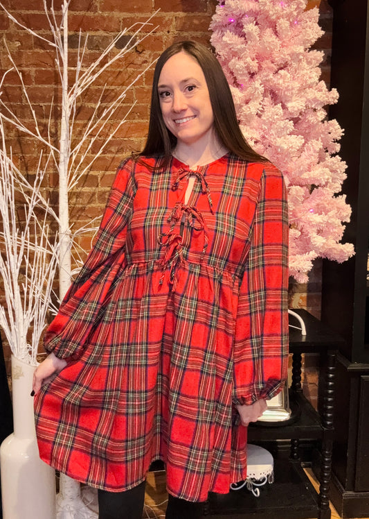 Make It Merry Plaid Babydoll Dress