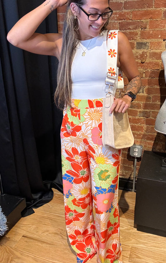 Multi-Color Floral High Waisted Wide Leg Pants