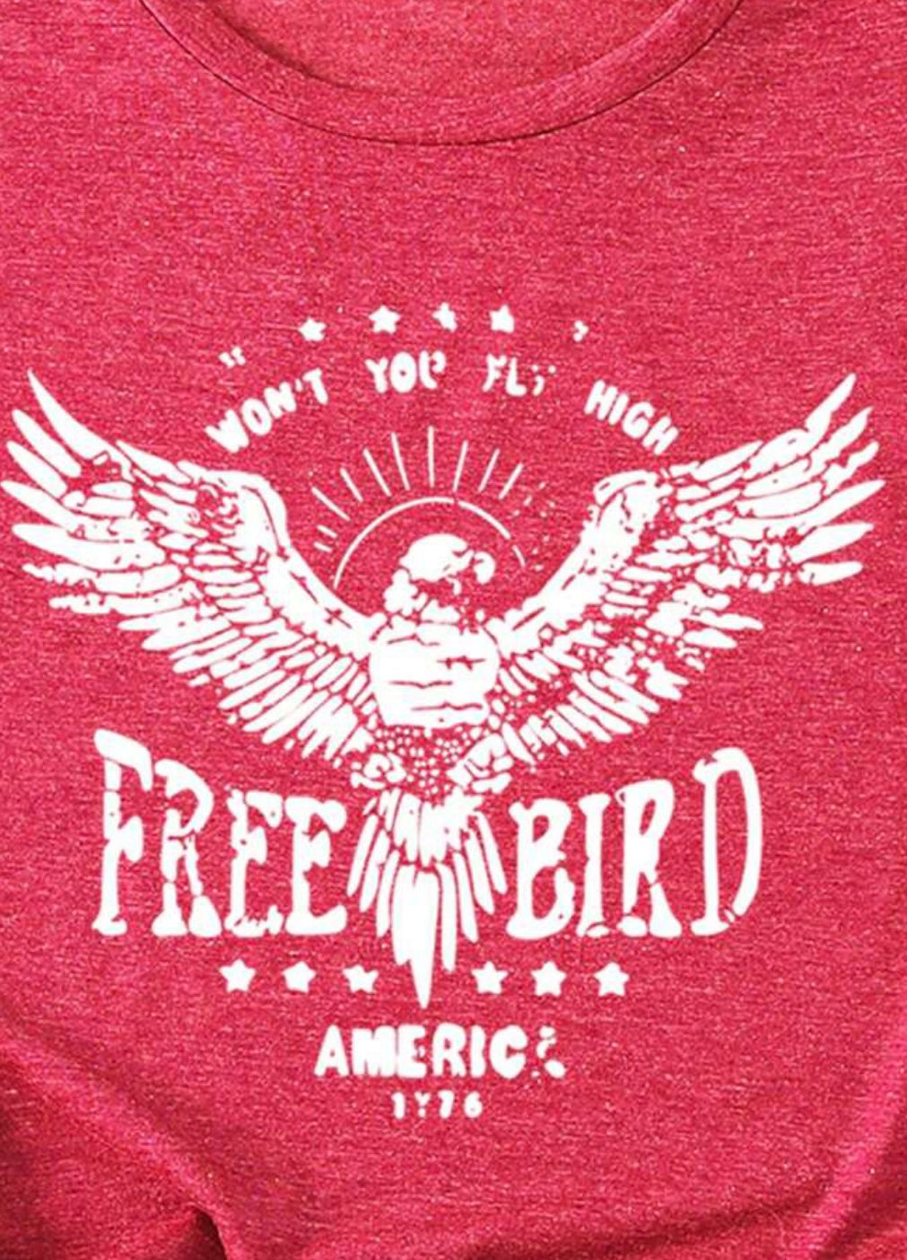 Red and White Free Bird America Graphic Tee