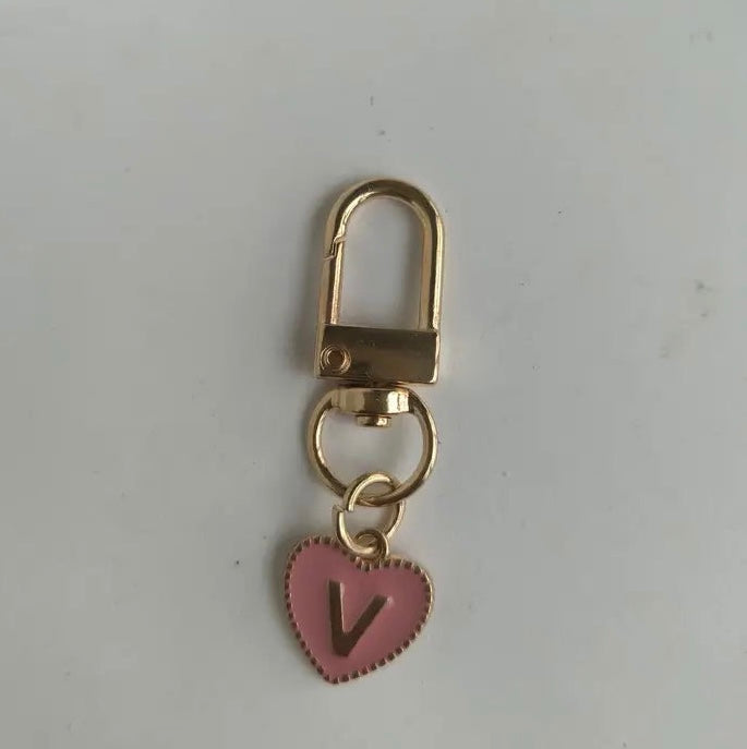 V Initial Pink and Gold Keychain