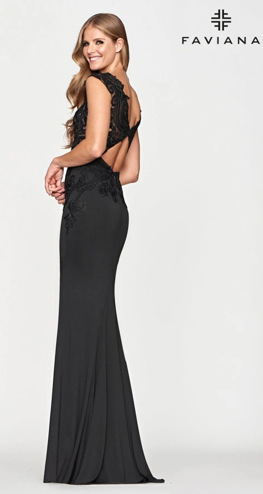 Black Long Sleeve Jersey Dress with Deep V-Neckline and Lace Bustier