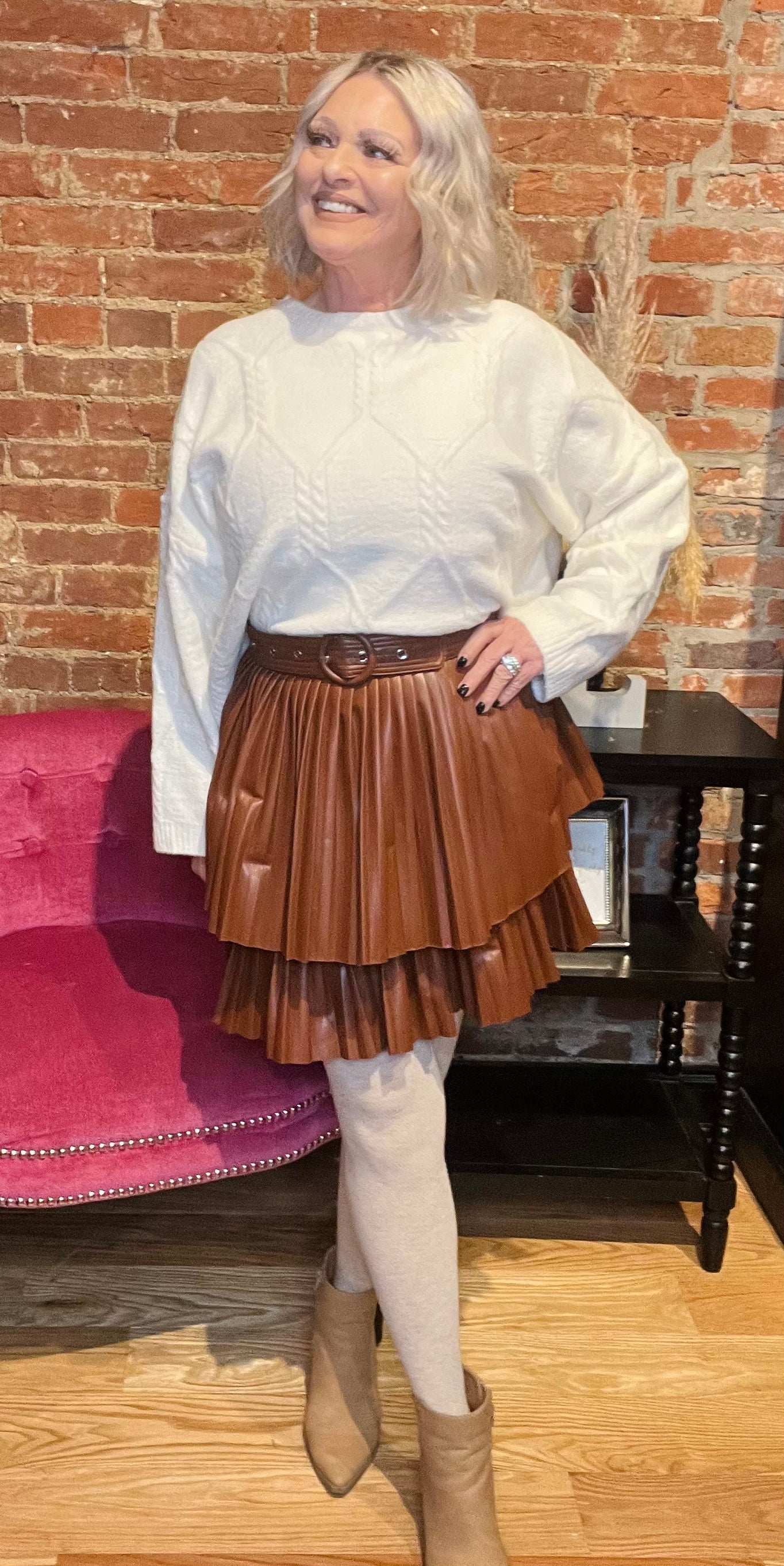 Flirting With You Belted Pleated Skirt