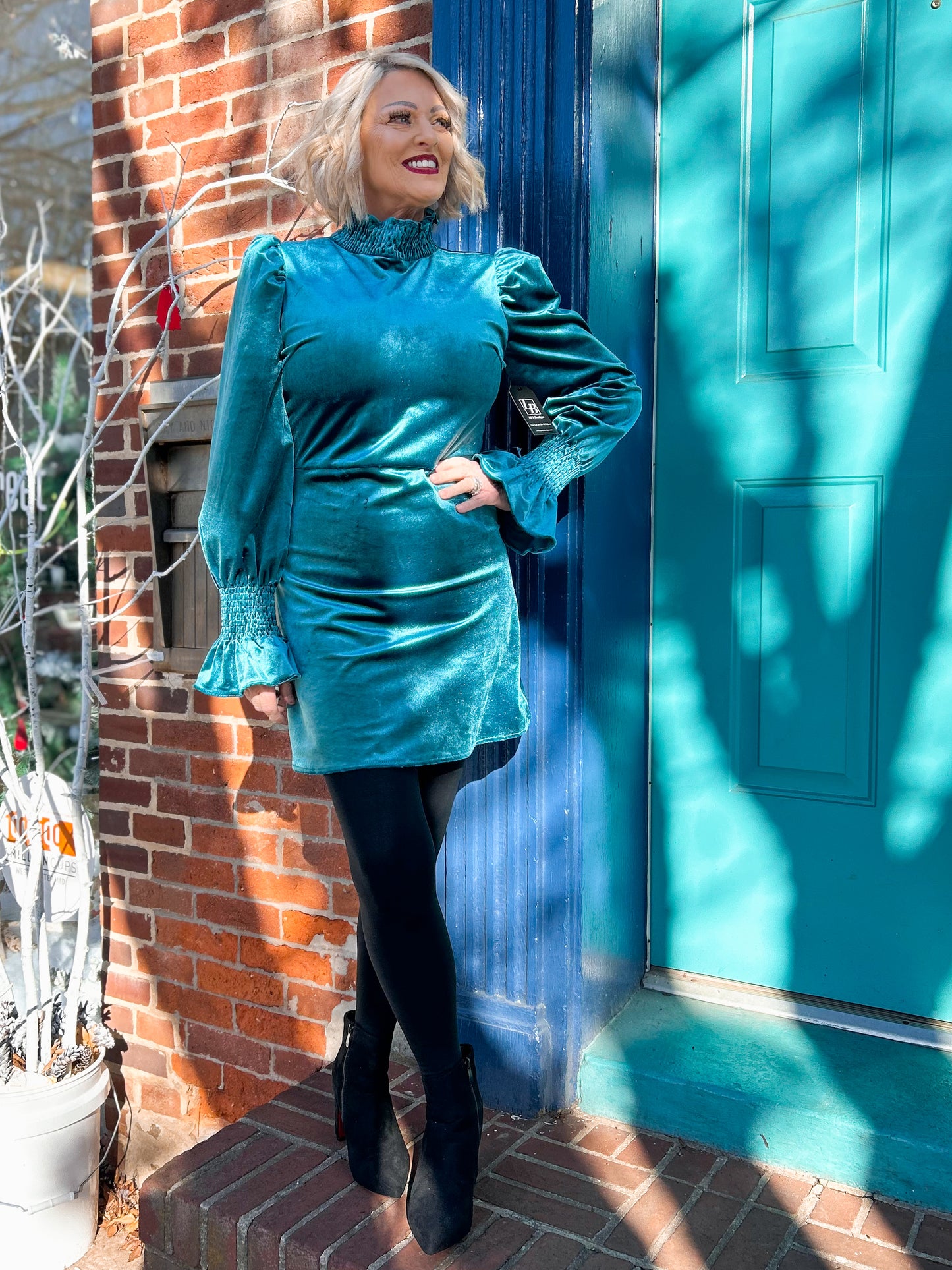 Sheen You Across The Room Teal Velvet Dress