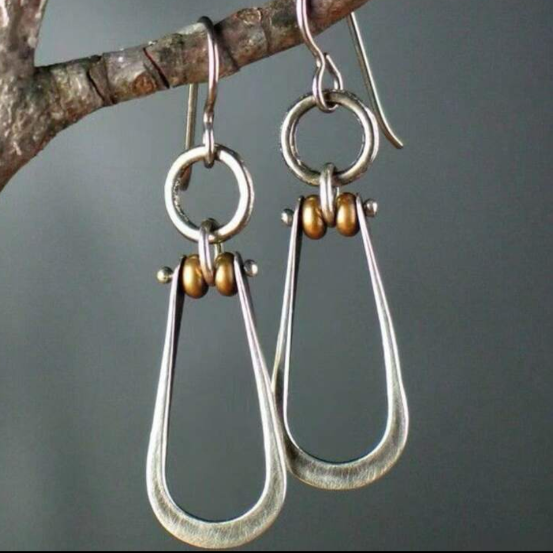 Gold and Silver Rustic Dangle Earrings