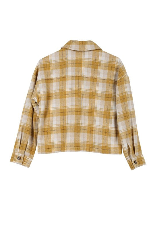 Yellow Plaid Short Shacket with Pockets 