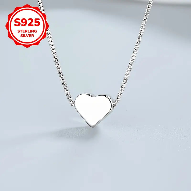 925 Sterling Silver Compact Heart Necklace