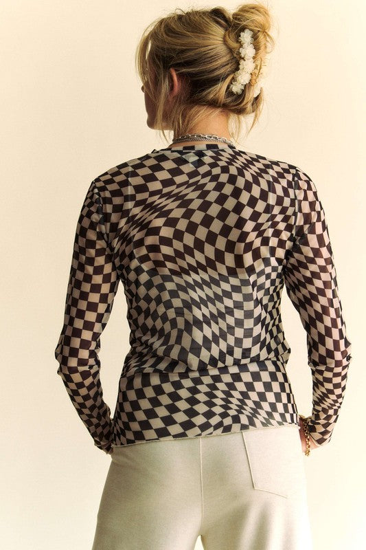 Black Sheer Checker Board Mesh Top