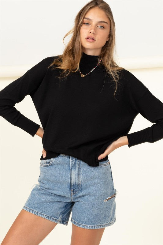 Black High Neckline Long Sleeve Sweater