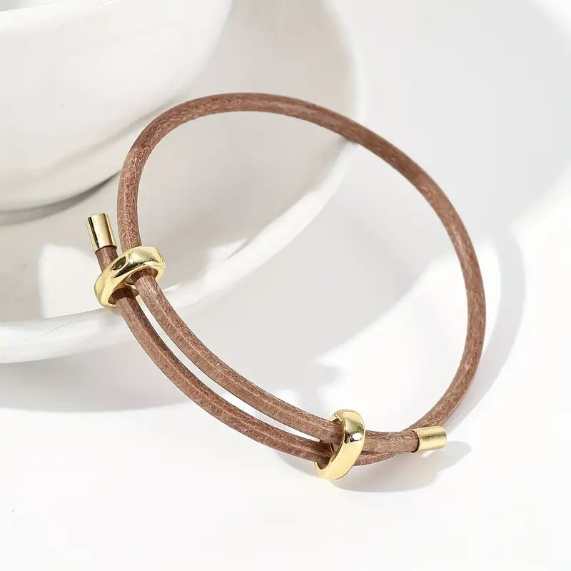 Camel and Gold Leather Wrap Bracelet