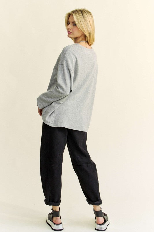 Light Grey Long Sleeve Pullover Sweater 