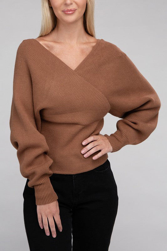 Deep Camel Cross Wrap Pullover Sweater