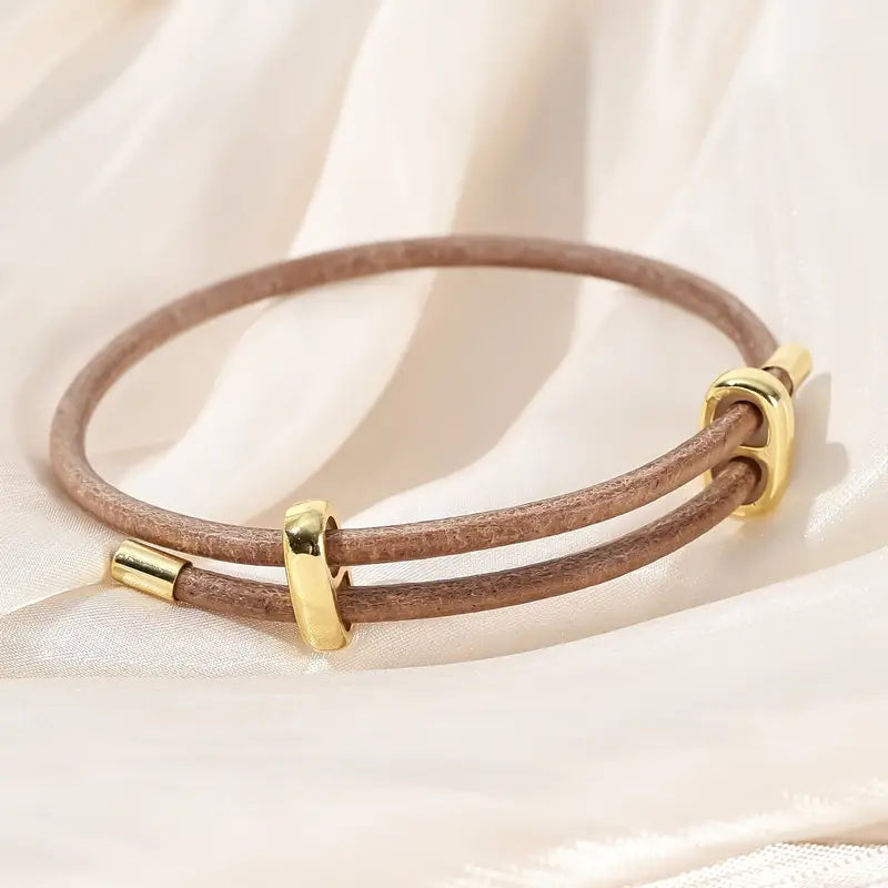 Camel and Gold Leather Wrap Bracelet