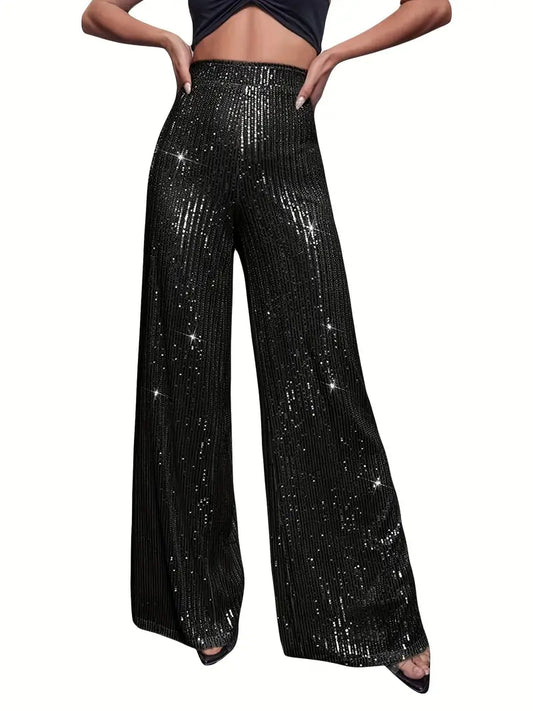 Black High Waisted Sequin Pants with Zipper