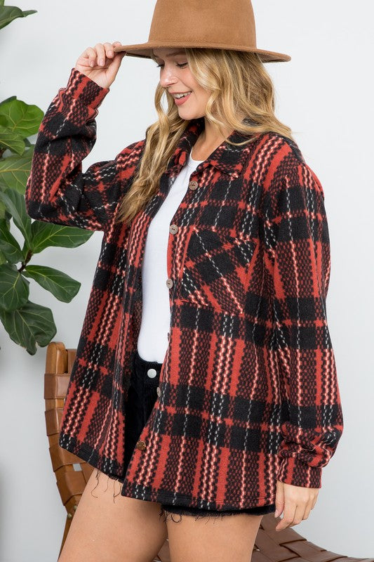 Rust Plaid Fuzzy Shacket