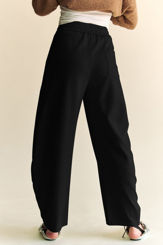 Black Barrel Leg Drawstring Pants