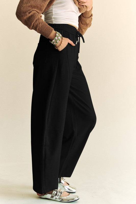 Black Barrel Leg Drawstring Pants