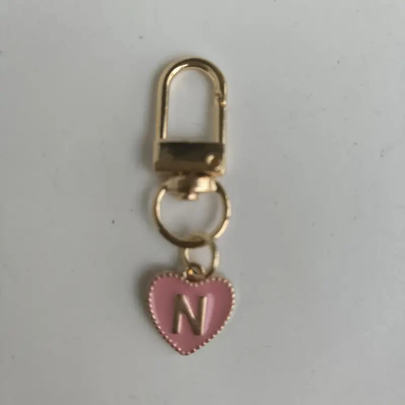 N Initial Pink and Gold Keychain