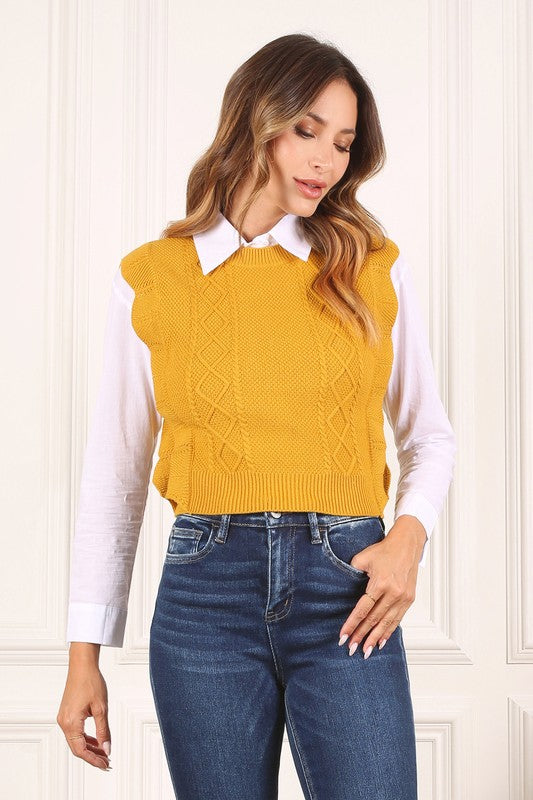 Mustard Ruffle Sweater Vest