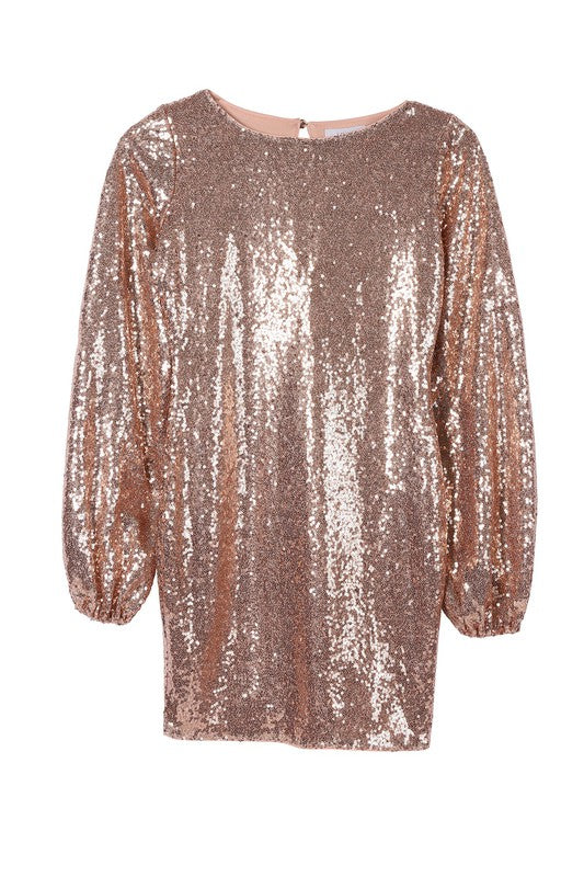 Rose Gold Long Sleeves Sequin Mini Dress