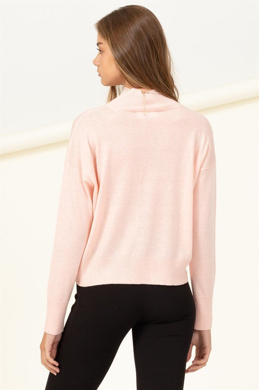 Light Pink High Neckline Long Sleeve Sweater