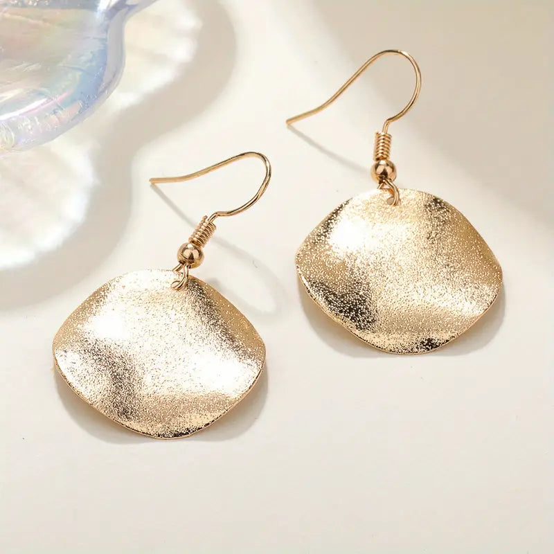 Gold Irregular Dangle Disc Earrings 