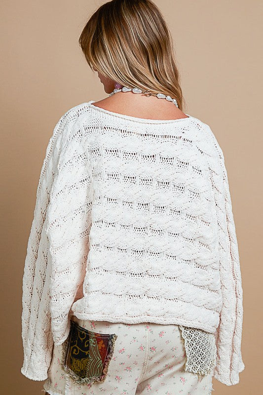 Cream Chenille Semi Cropped Flair Sleeve Sweater 