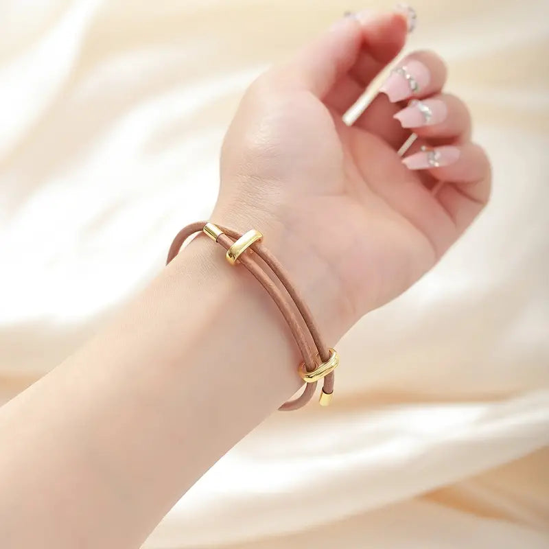 Camel and Gold Leather Wrap Bracelet