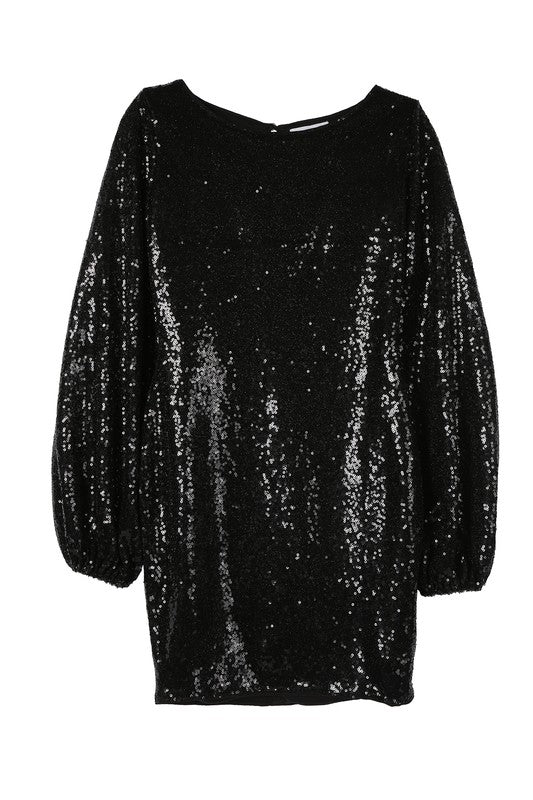 Black Long Sleeves Sequin Mini Dress