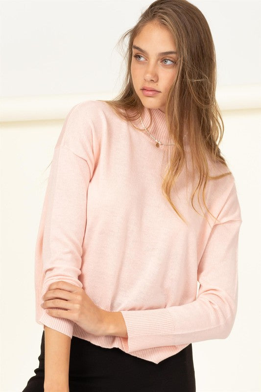 Light Pink High Neckline Long Sleeve Sweater