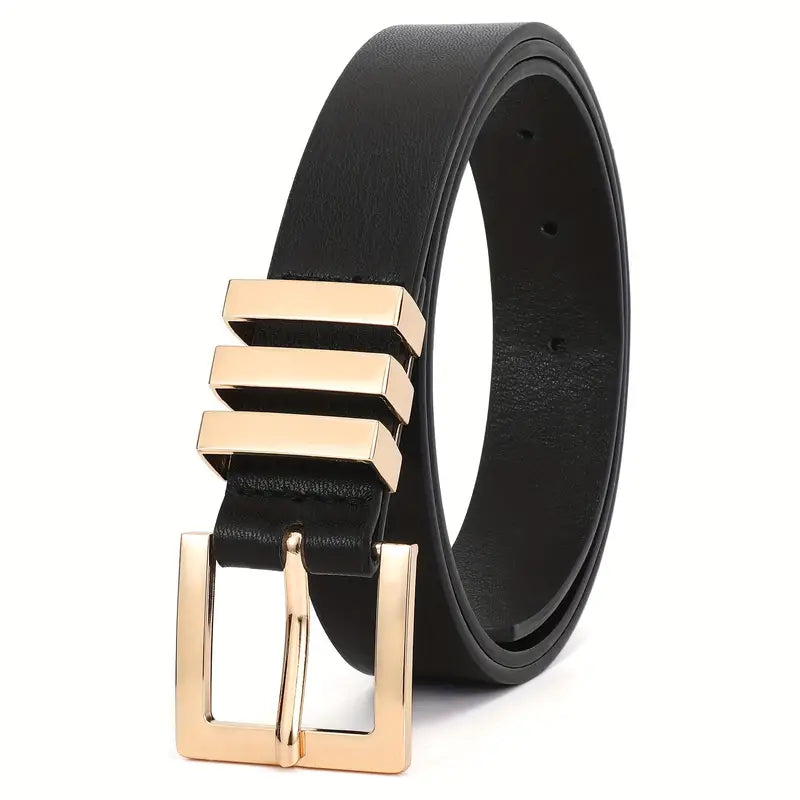 Black Leather Belt with Gold Detailing