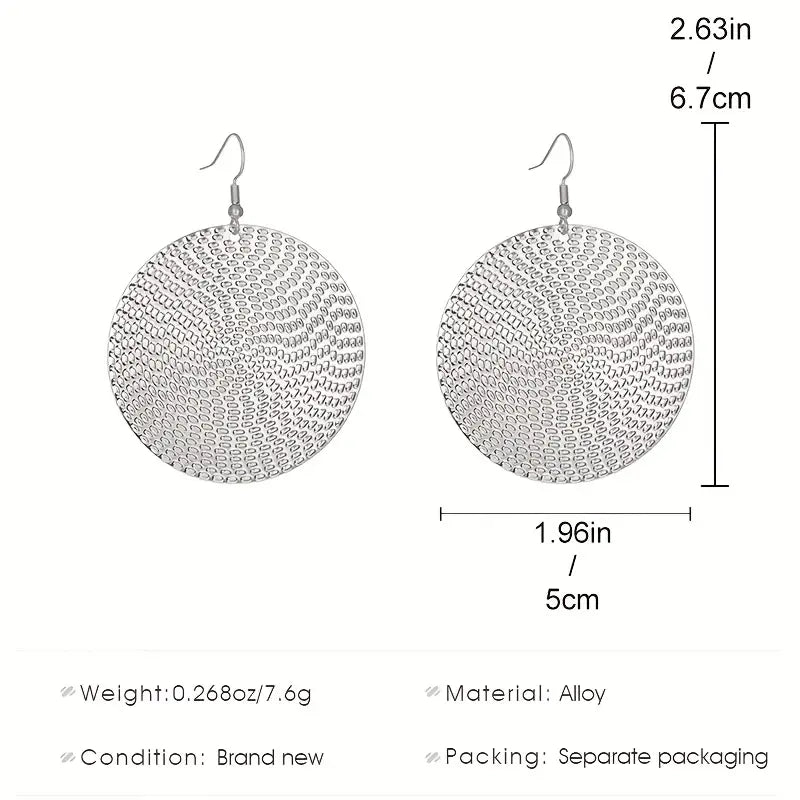 Silver Round Textured Disc Earrings