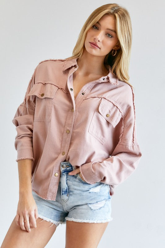 Blush Button Down Long Sleeve Shirt with Pockets