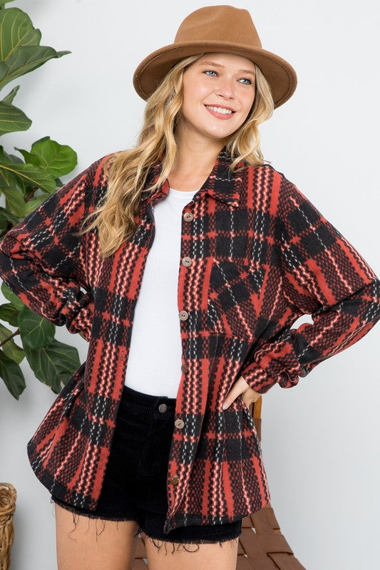 Rust Plaid Fuzzy Shacket