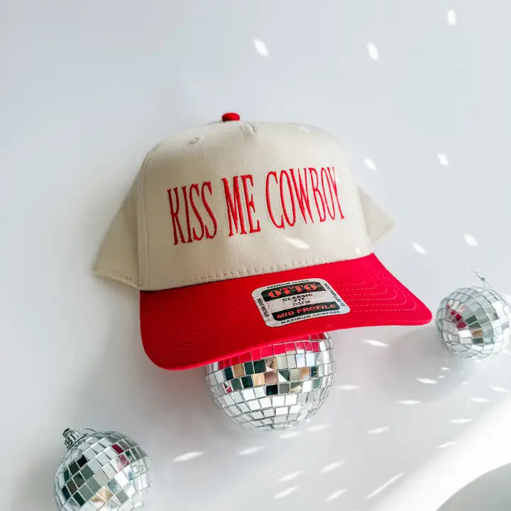 Red "Kiss Me Cowboy" Embroidered Trucker Hat