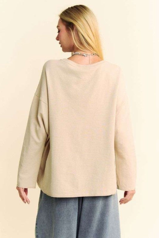 Beige Long Sleeve Pullover Sweater 