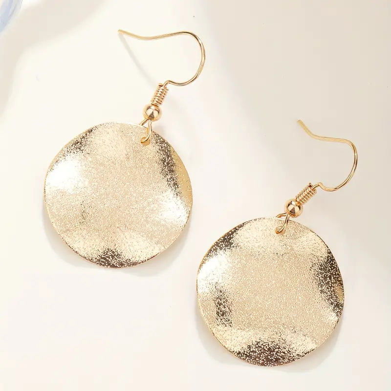 Gold Irregular Dangle Disc Earrings 