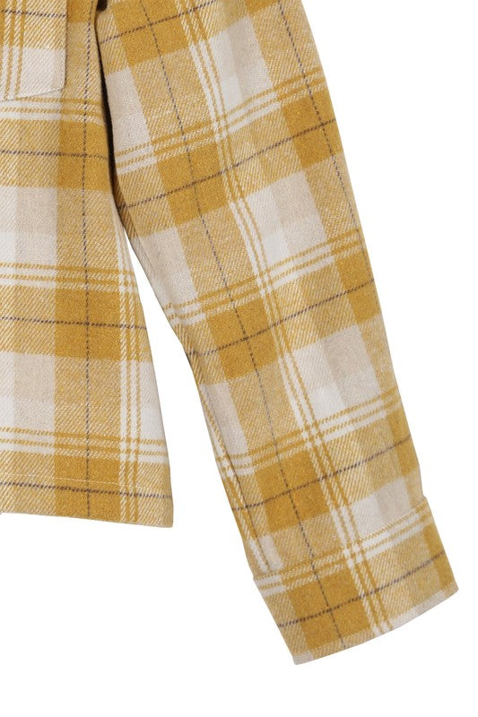 Yellow Plaid Short Shacket with Pockets 