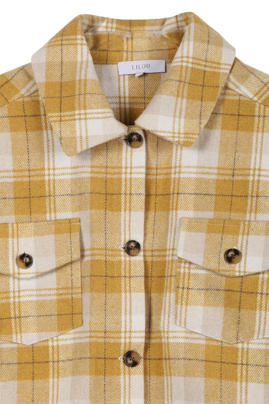 Yellow Plaid Short Shacket with Pockets 