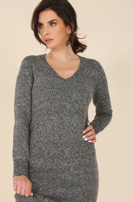 Grey Vneck Sweater Maxi Dress